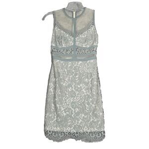 YaYa & Co Dress Women Small Steel Blue Sheer‎ Mesh Lace Feminine Boho Romantic